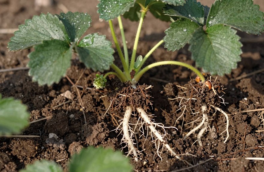 How to Transplant Your Strawberry Plants in 6 Steps 1 healthy runner strawberry transplant roots