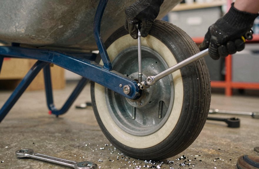 How to Take Off a Wheelbarrow Tire in 6 Steps 3 loosen u bolts evenly