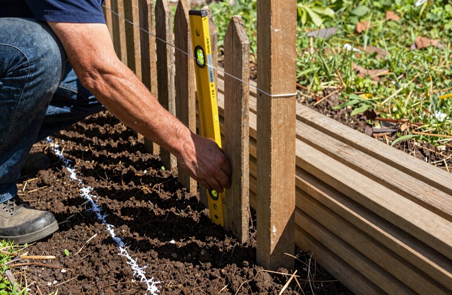 mark stakes plumb set posts
