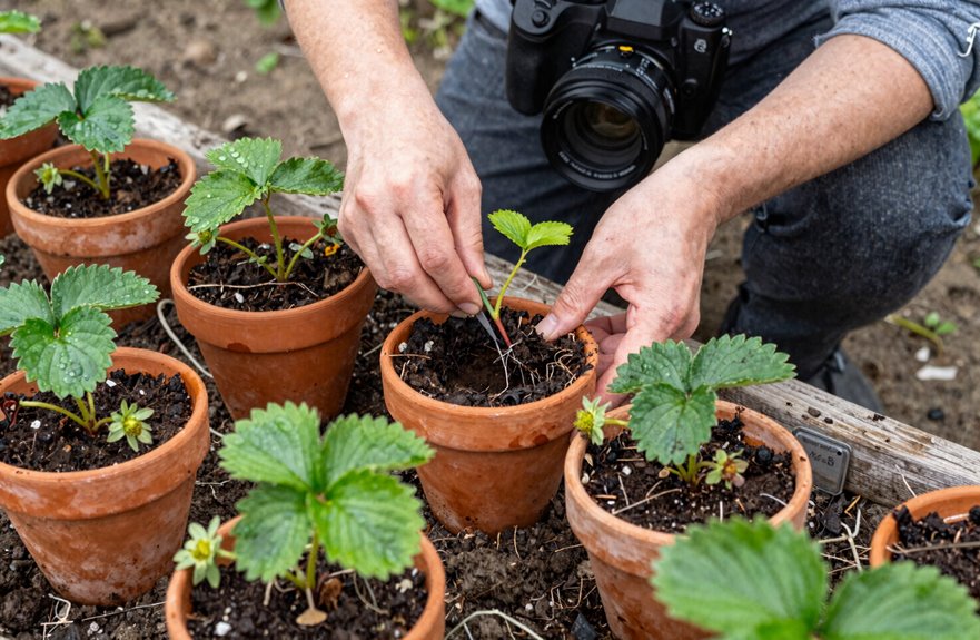 How to Transplant Your Strawberry Plants in 6 Steps 3 runner transplant establishment 6 8 weeks
