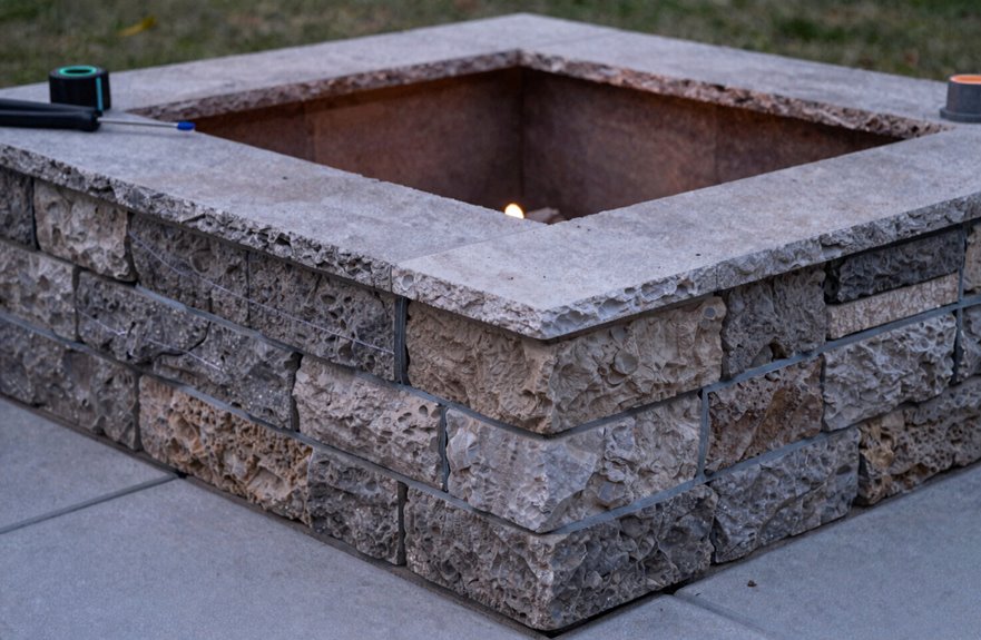 stacked fire pit walls with adhesive