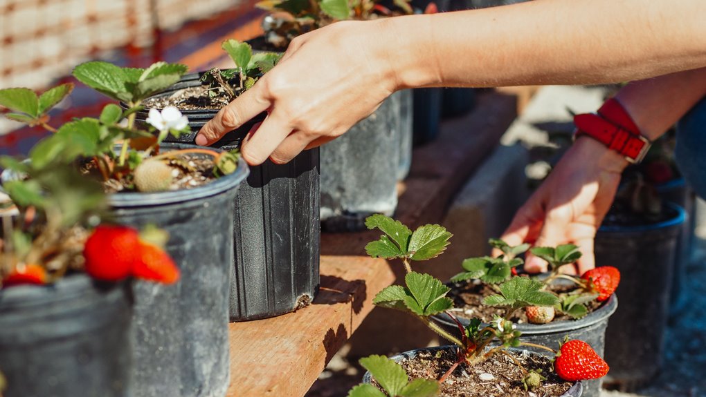 strawberry plants protected from animals