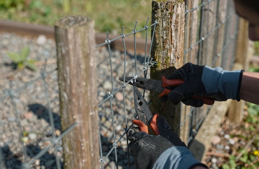 stretching securing and trenching fence