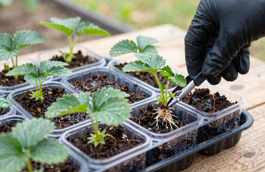 How to Transplant Your Strawberry Plants in 6 Steps 2 temporary rooting container setup mix
