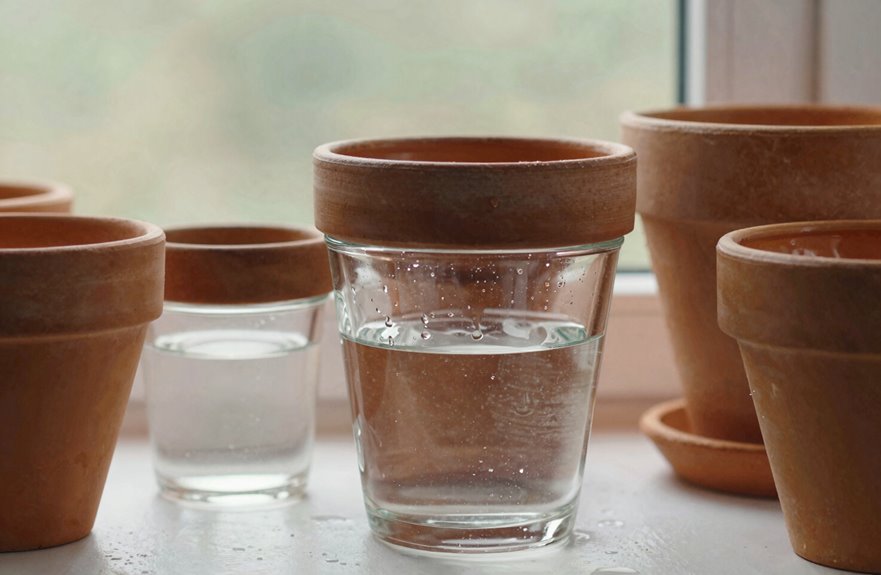 terra cotta pots with glass reservoirs