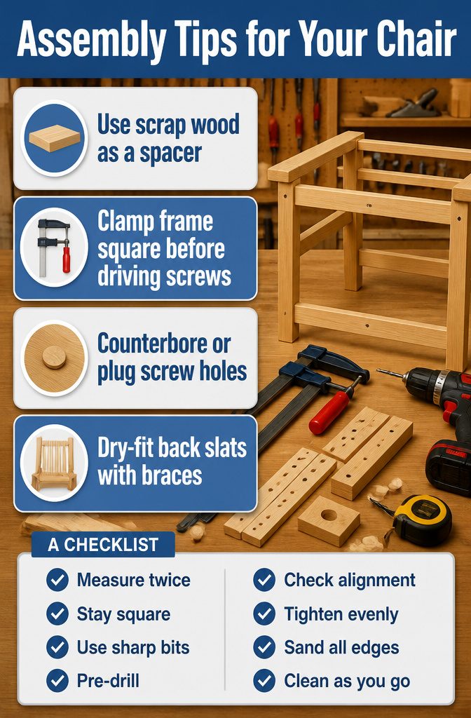 Tips laid out for assembling a DIY outdoor chair.