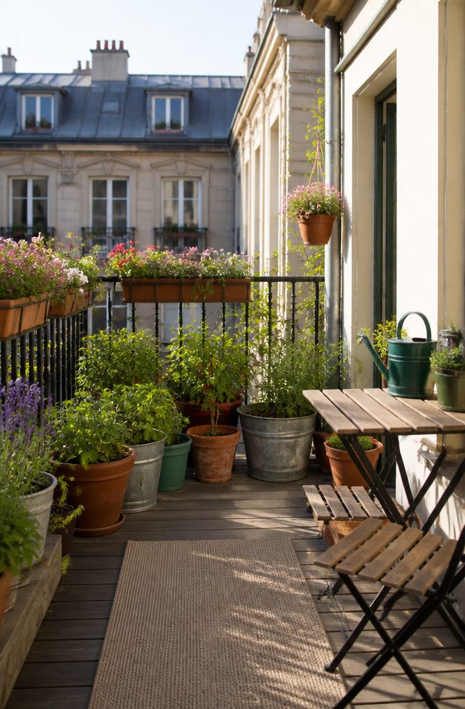 How to Start a Garden: 9 Steps to Grow Your First Plants 13 A balcony garden with various containers filled with plants.