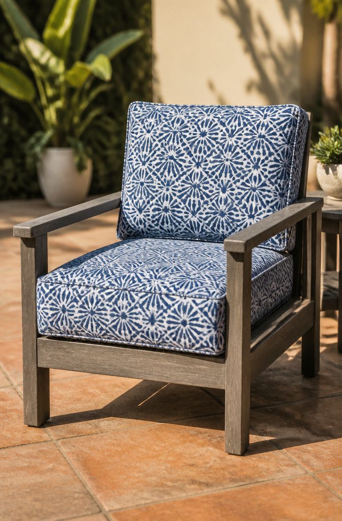 Standard outdoor cushions laid out for size comparison.