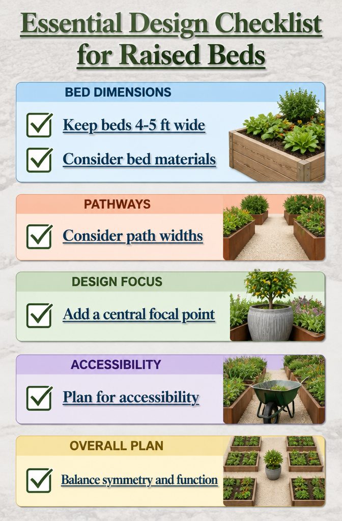 An essential design checklist for constructing raised garden beds.