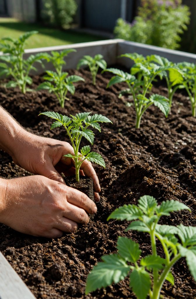 How to Start a Garden: 9 Steps to Grow Your First Plants 7 Hands carefully placing a tomato seedling into prepared soil.